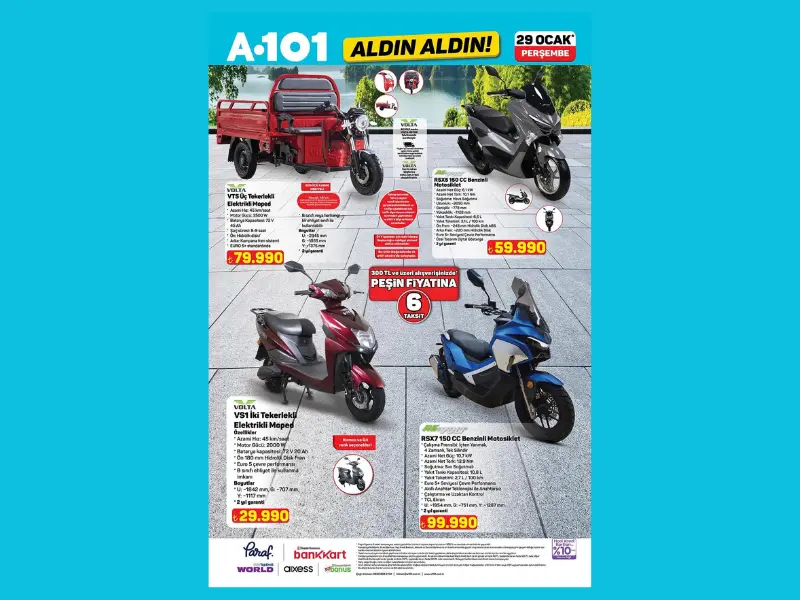 A101 marketlerde elektrikli moped ve motosiklet satışı başlıyor