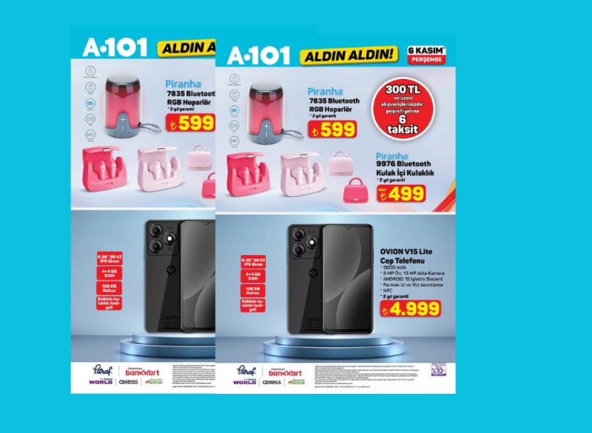 A101 uygun fiyatlı Piranha aksesuarlar ve Ovion V15 Lite satışta