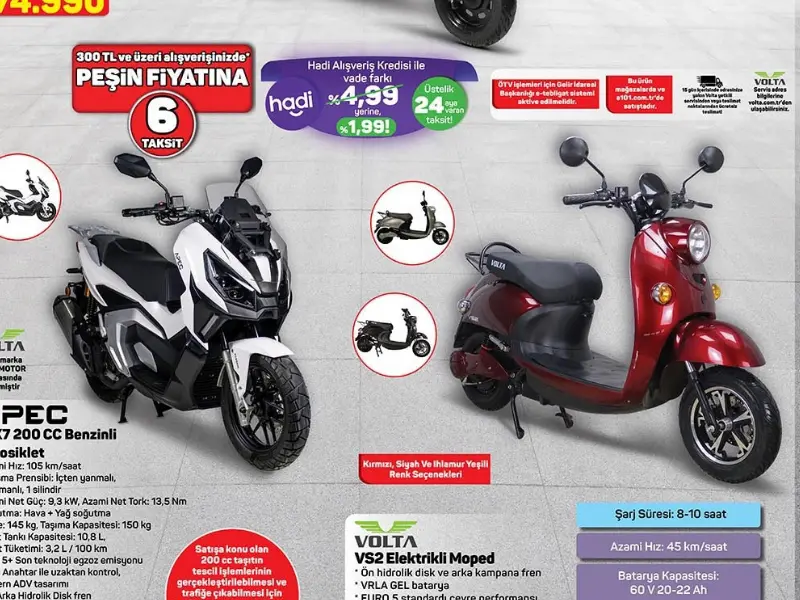 A101 marketler Volta ve Apec motosiklet modelleri satışa sunuyor