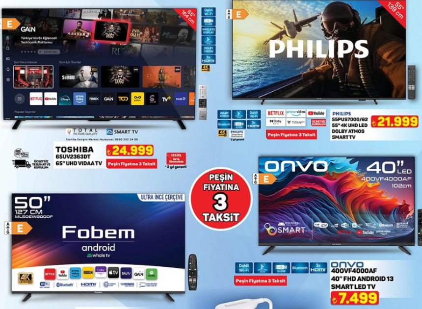 A101 teknoloji reyonu doldu Philips Toshiba ve Fobem televizyonlar geliyor