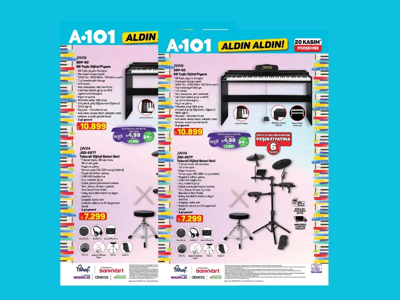 A101 müzik severlere özel dijital piyano ve bateri seti satıyor