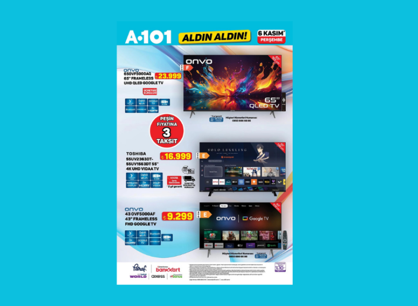 A101 Onvo ve Toshiba televizyonları satışa sunuyor