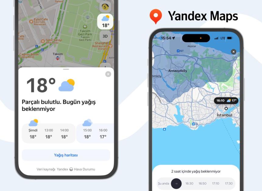 Yandex Maps'e gerçek zamanlı hava durumu tahminleri geldi! Gündelik planlar yapmak artık daha kolay